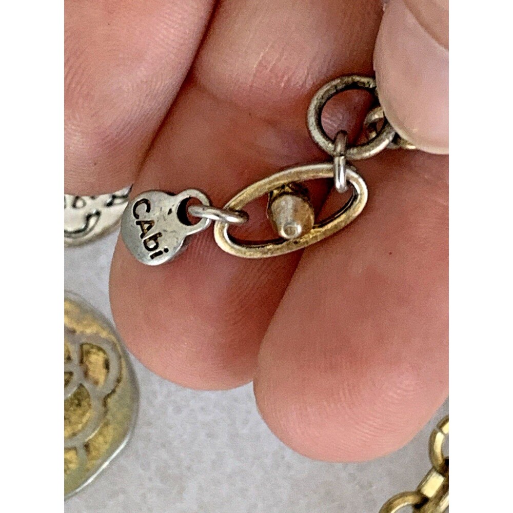 Vintage CAbi Coin Charm Necklace Bracelet Set Gold Silver Tone Convertible 3pc - Picture 3 of 16